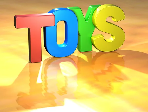 Woord speelgoed op gele achtergrond — Stockfoto