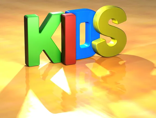 Word Kids on yellow background — Stock Photo, Image