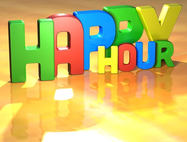 Woord happy hour op gele achtergrond — Stockfoto