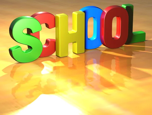 Ordet skola på gul bakgrund — Stockfoto