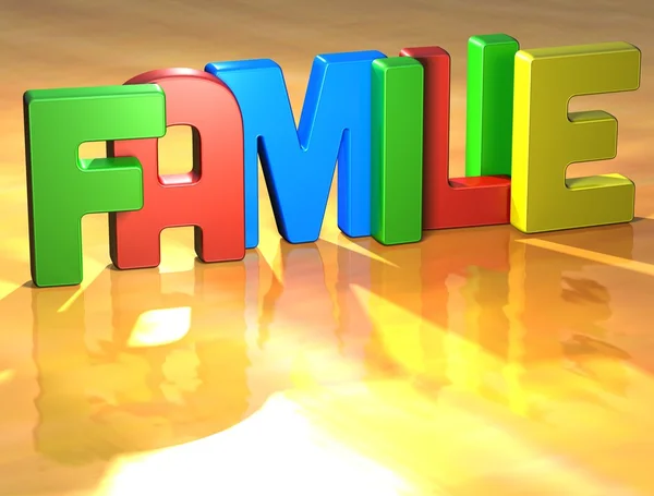 Slovo familie na žlutém podkladu — Stock fotografie