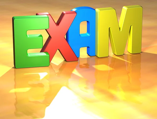 Word Exam on yellow background — Stock Photo, Image