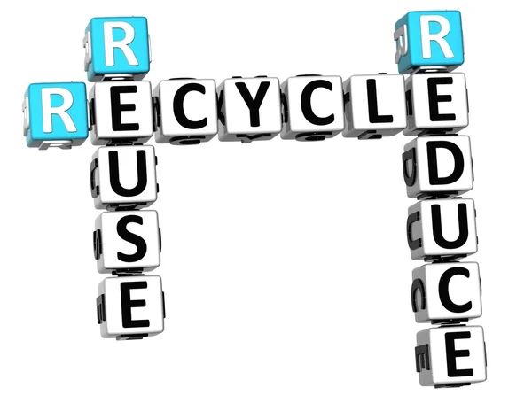 3D verminderen hergebruik recycle kruiswoordraadsel — Stockfoto