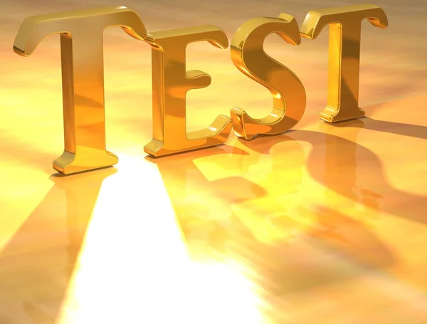 3D Test Gold text over yellow background — Stock Photo, Image