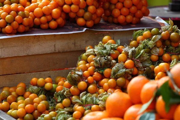 Olika frukter på grönsaksmarknaden. Indien — Stockfoto