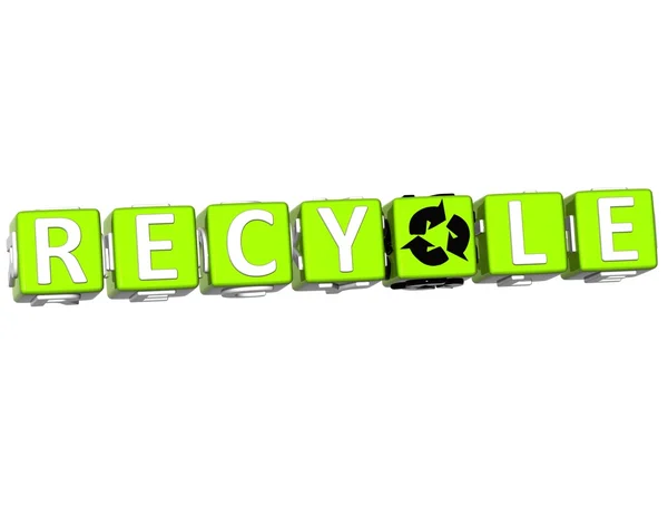 3D-Recycling-Block-Text auf weißem Hintergrund — Stockfoto