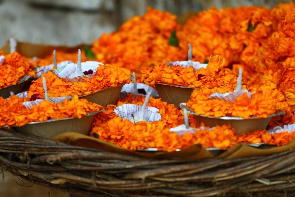 Floral arrangment for holi festival and religious offerings in india.