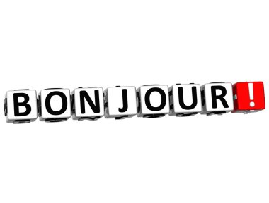 3D Bonjour block text on white background clipart