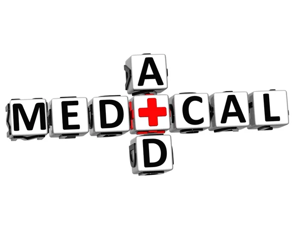3D Medical Aid Crossword Block Button text — Stock Photo, Image