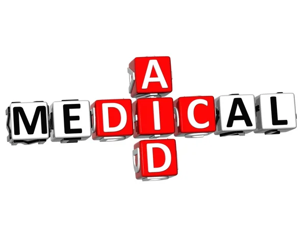 Кнопка 3D Medical Aid Crossword Block — стоковое фото