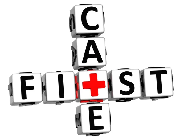 3D First Aid Care Crossword Block Button text — Stock Photo, Image