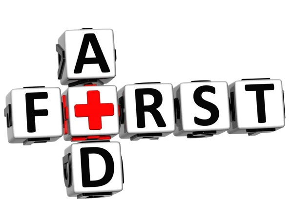 Tekst av 3D First Aid Crossword Block Button – stockfoto