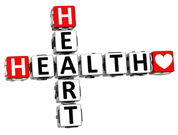 3D zdraví srdce křížovky bloku text tlačítka — Stock fotografie