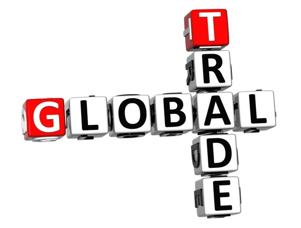 Texto de palavras cruzadas de comércio global 3D — Fotografia de Stock