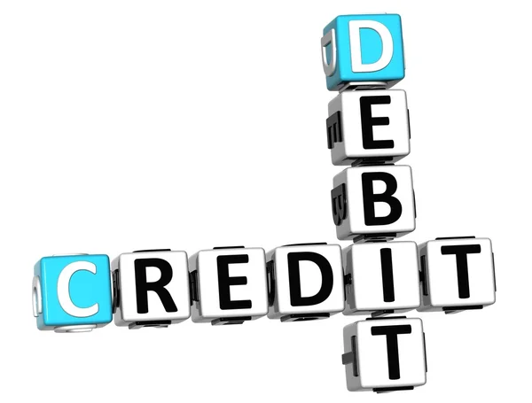 Texto de palavra cruzada de débito de crédito 3D — Fotografia de Stock