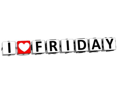 3D I Love Friday Crossword Block text clipart