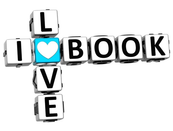 3D I Love Book Crossword Block texto — Fotografia de Stock