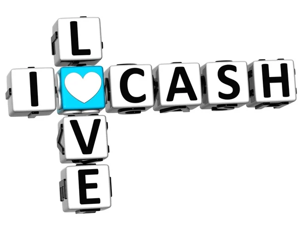 3D I Love Cash Crossword Block text — Stock Photo, Image