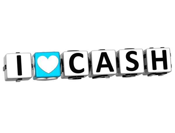 3D I Love Cash Crossword Block text — Stock Photo, Image