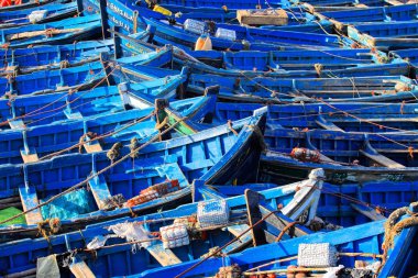 Blue boats, Essaouira, Morocco. HDR image clipart