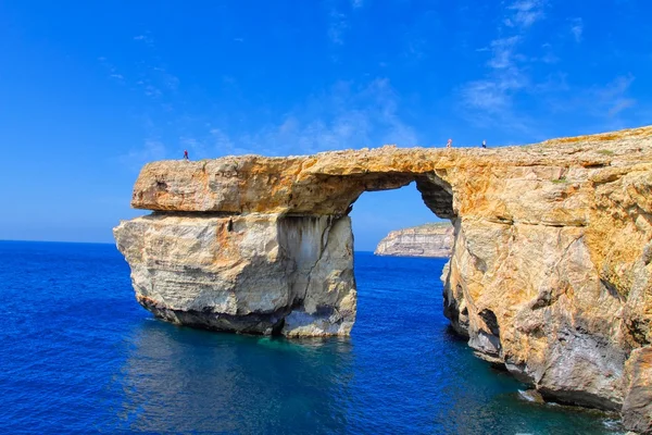 Janela Azure, famoso arco de pedra na ilha Gozo, Malta. Imagem HDR — Fotografia de Stock