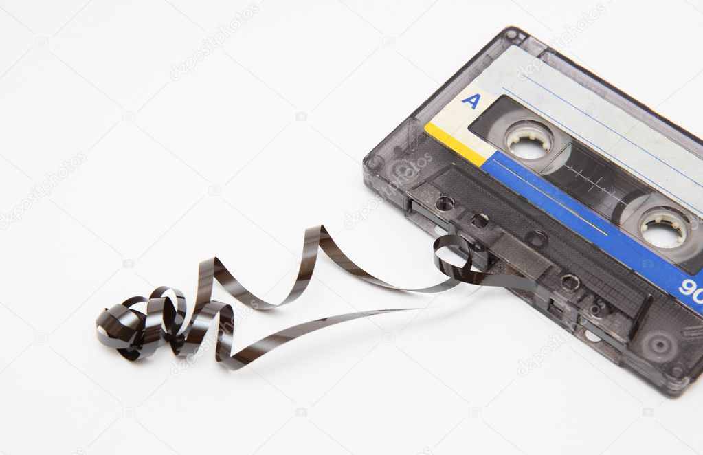 Vintage audio tape on white background