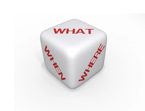 Dice - what, when, where - XL — Stock Photo, Image