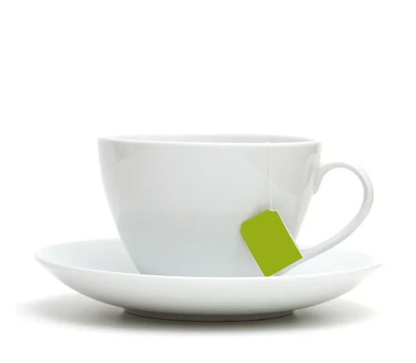 Tasse Tee mit Teebeutel (leeres Etikett) — Stockfoto