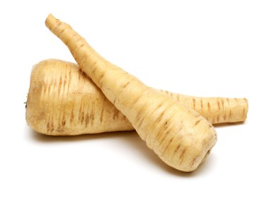 Two fresh parsnip roots on a white background clipart
