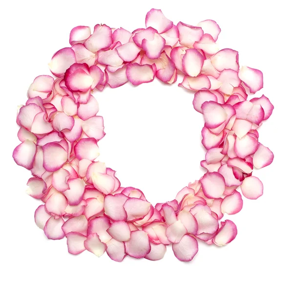 Runder Rahmen aus rosa Rosenblättern — Stockfoto