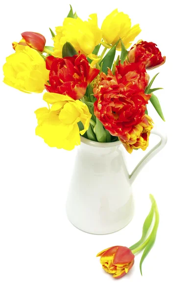 Vase with colorfull tulips — Stock Photo, Image