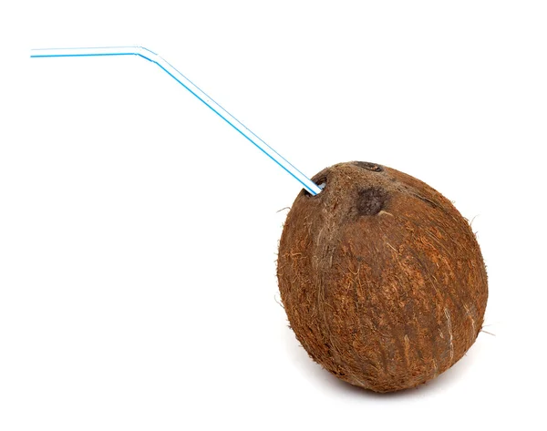 Kokosnuss mit Strohhalm — Stockfoto