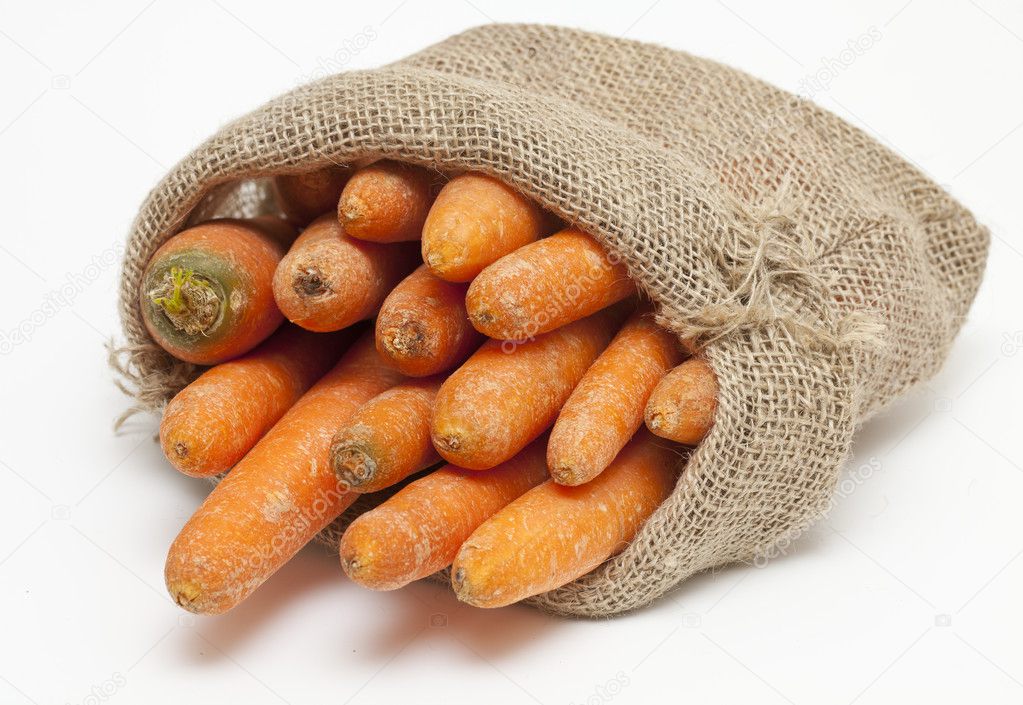 Carrots in a burlap bag