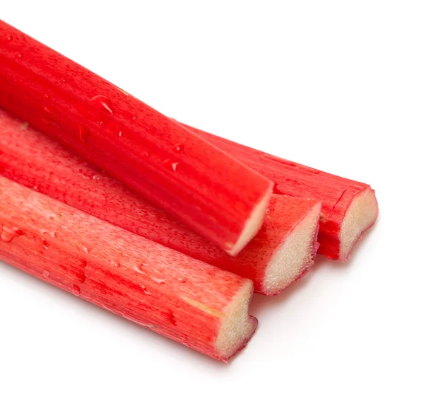 Freshly cut stems of rhubarb on a white background — Stock Photo, Image