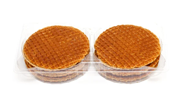 Waffles holandeses isolados sobre fundo branco — Fotografia de Stock