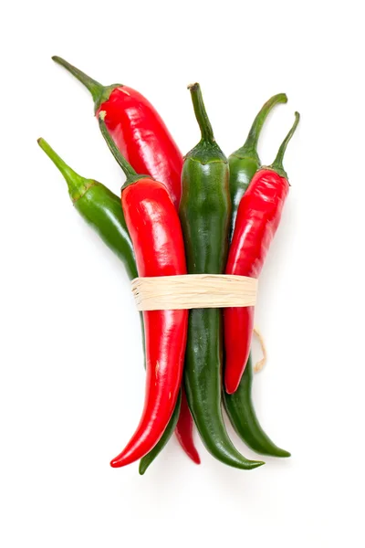 Związane z pepperoni Czerwony i zielony — Zdjęcie stockowe
