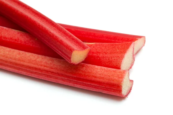 Freshly cut stems of rhubarb on a white background — Stock Photo, Image