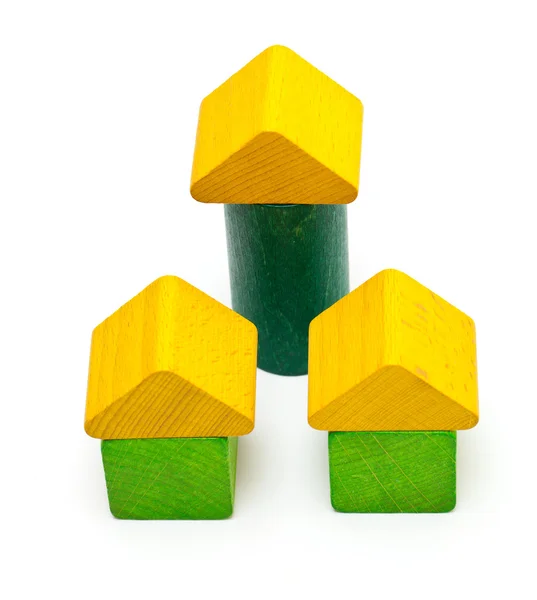 Zabawki klocki ułożone do postaci domów — Zdjęcie stockowe