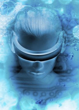 Woman wearing virtual reality head set