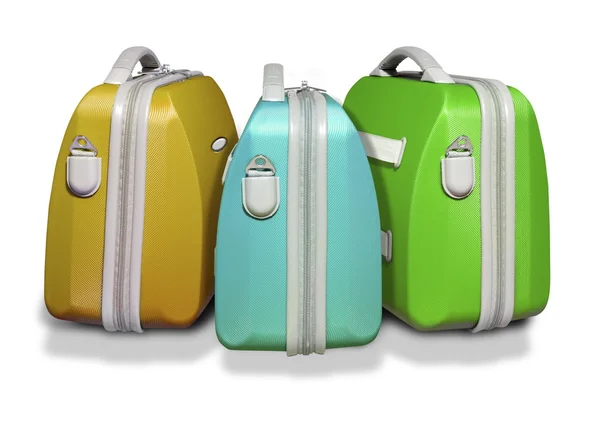 Három világos színű bőröndök. — Stock Fotó