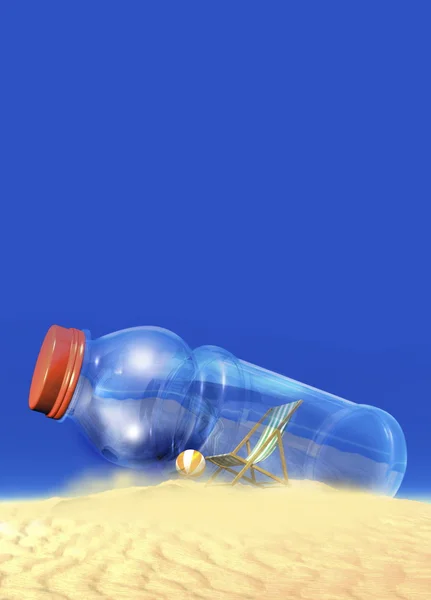 Deck chair and beach ball inside clear water bottle