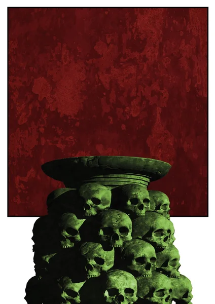 红色背景上的头骨支柱 — 图库照片