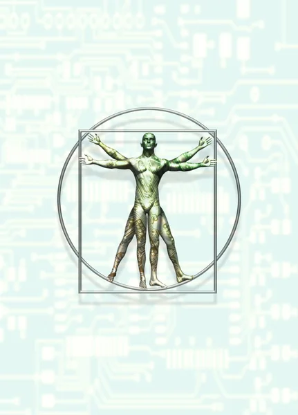 Robot in the style of Leonardo's Vitruvian Man — Stock Photo, Image