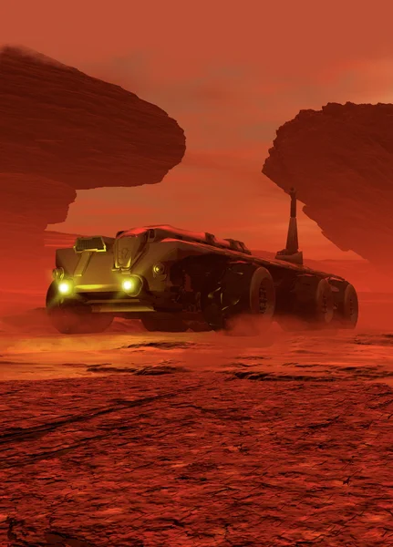 Large vehicle driving on the surface of Mars — Stock Photo, Image