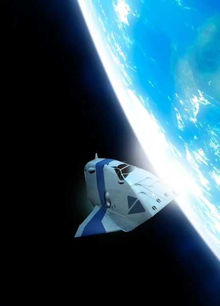 Små rymdskepp i bana runt jorden — Stockfoto
