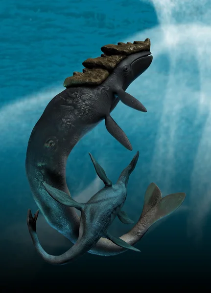 A baleia Leviatã sob ataque dos plesiossauros — Fotografia de Stock