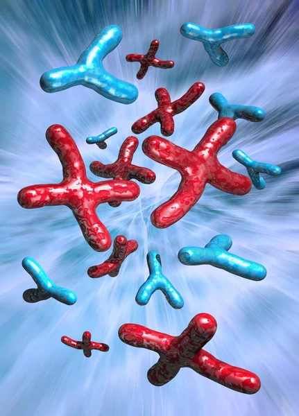 X, Y, хромосомы в абстрактном 3D рендере — стоковое фото