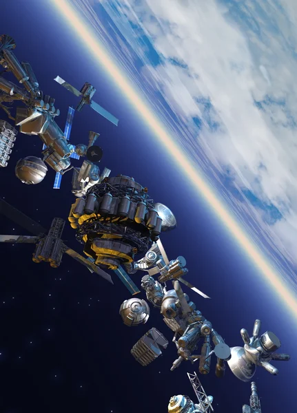 Lixo espacial orbitando terra — Fotografia de Stock