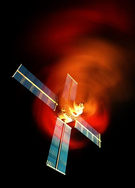 Skadade satallite och solar flare i rymden — Stockfoto