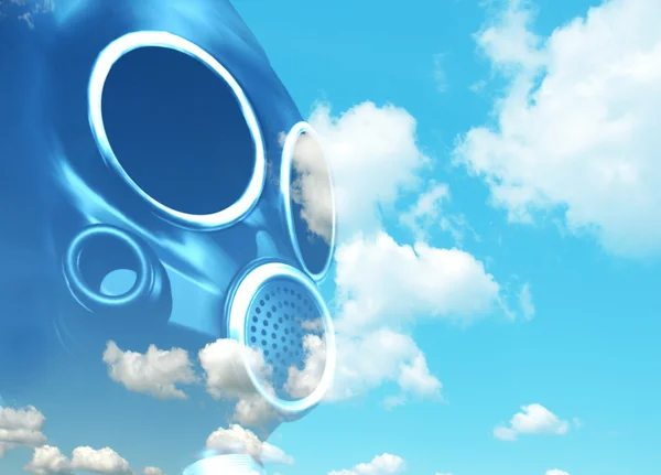 Gaz maskesi ve mavi gökyüzü montaj. — Stok fotoğraf